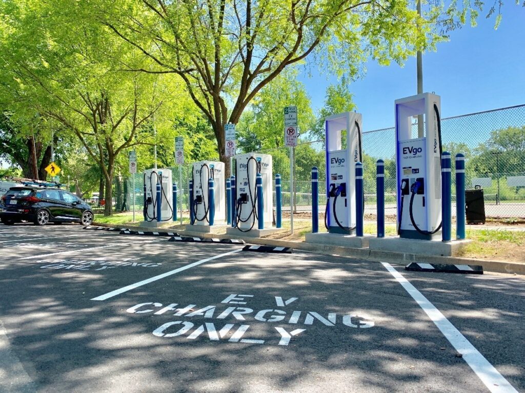Charging stations in a parking lot